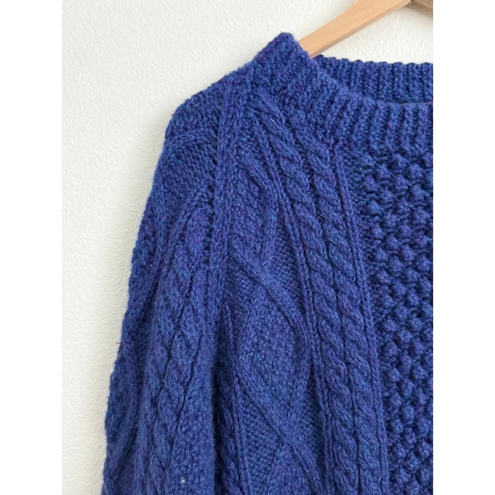 Kennedy of Ardara Fisherman Sweater Large Blue Hand Knit Wool Irish Aran Sweater